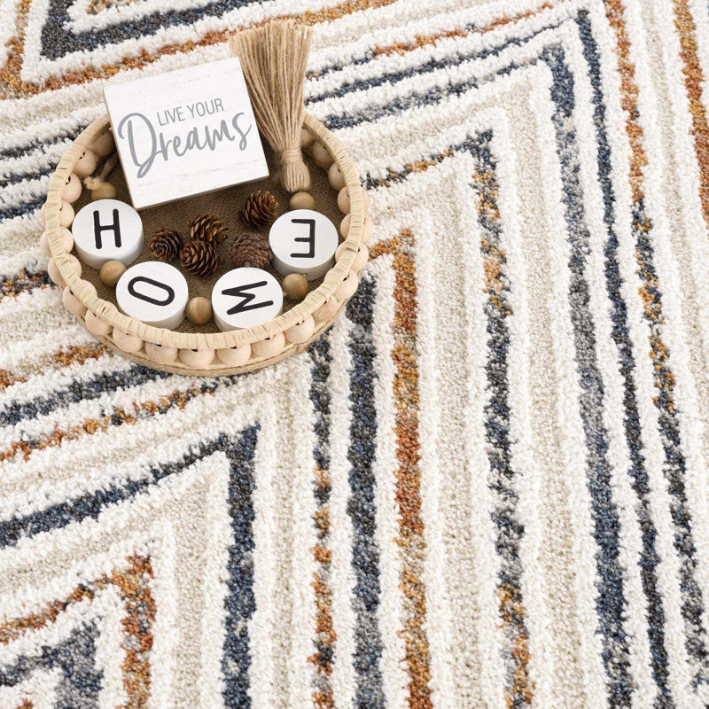 Rectangle Courtdale Chevron Machine Woven Polyester Area Rug in Blue/Brown, Rectangle 5'3" x 7'