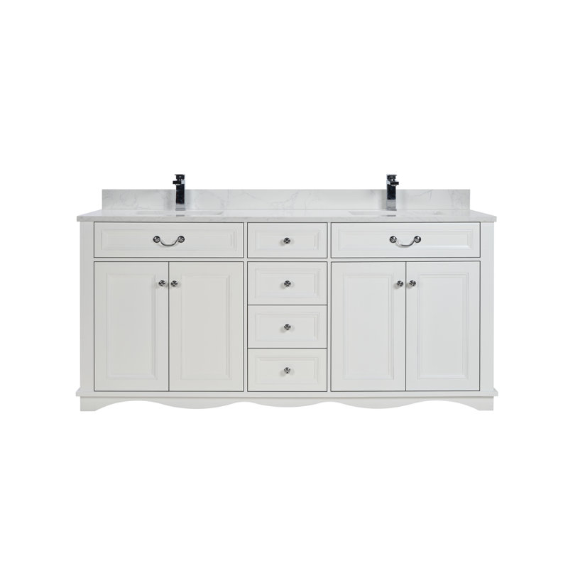 72" Solid Wood Sink Vanity  With 1' Artificial Stone Top, White