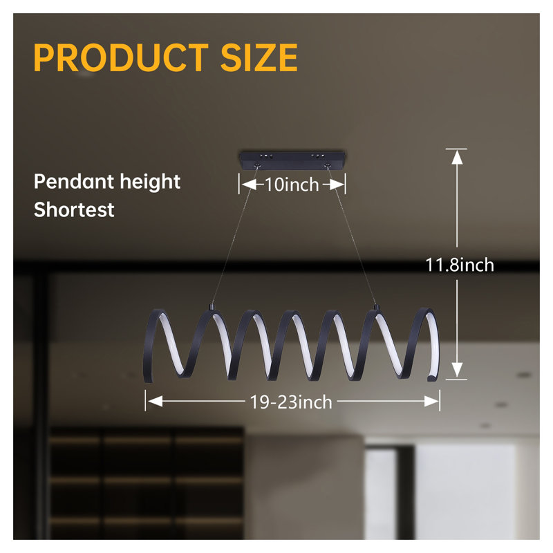 Suspension moderne à DEL intégrée, boucle spirale noire mate, avec fil de suspension réglable