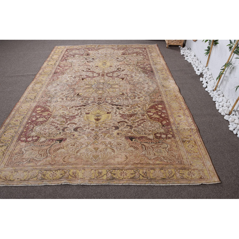 Tapis de luxe, tapis jaune moderne, grand tapis 6,4 x 9,3 pi, tapis turcs, tapis neutres, tapis rétro