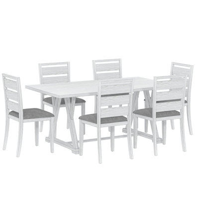 Ensemble de table de salle à manger 7 pièces en bois massif avec 6 chaises rembourrées, table de salle à manger en bois d'hévéa et chaises pour la salle à manger et la cuisine