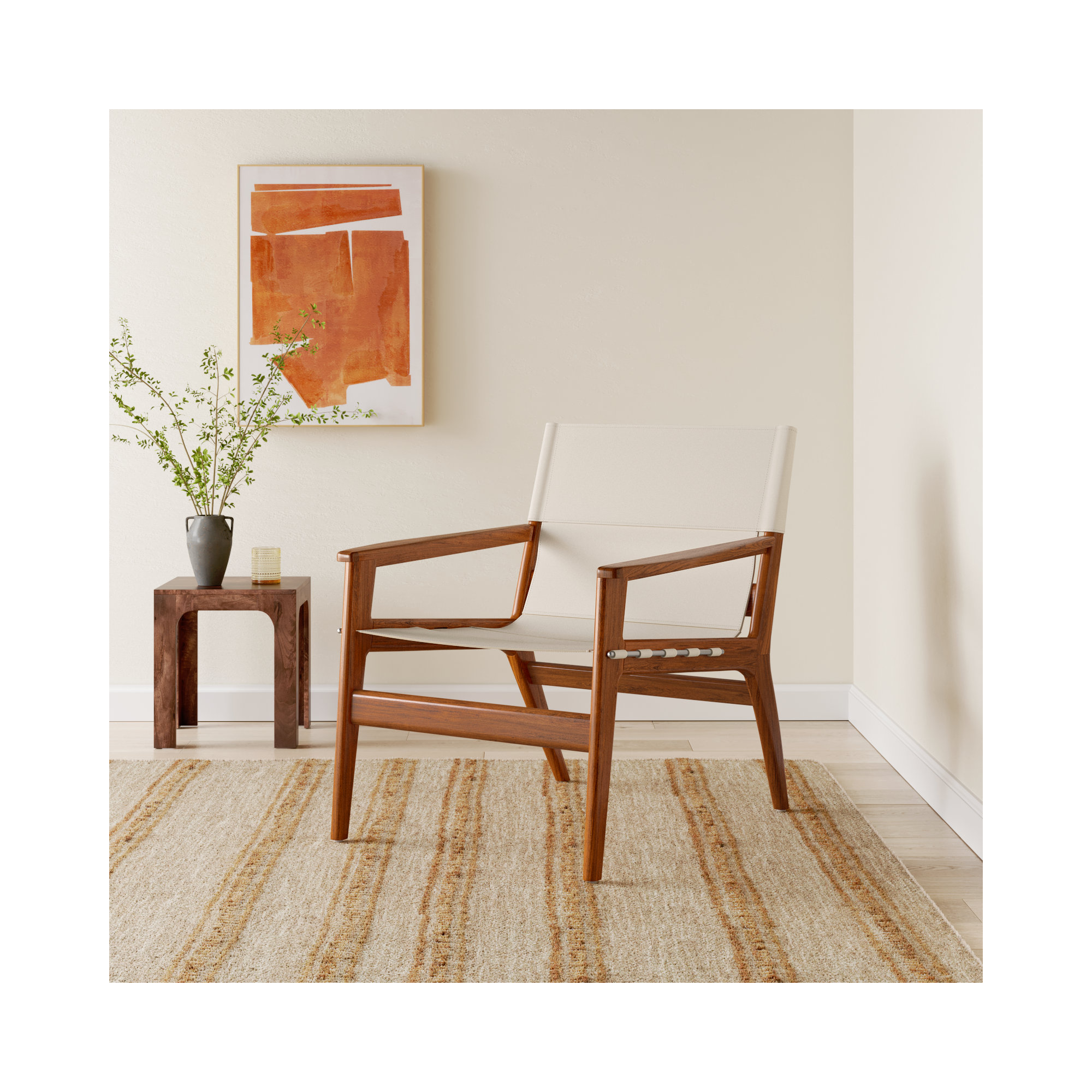 Tesso Genuine Leather Armchair, Brown, White Genuine Leather