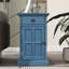 Table d'appoint antique avec porte-gobelets bleu marine. Produit à partir de placages, de bois et de bois d'ingénierie. Rangement relevable, tiroir, fente à distance. Pas d'assemblage. H 23 po x l 14 po x P 24,3 po + plateau en bois. Base solide