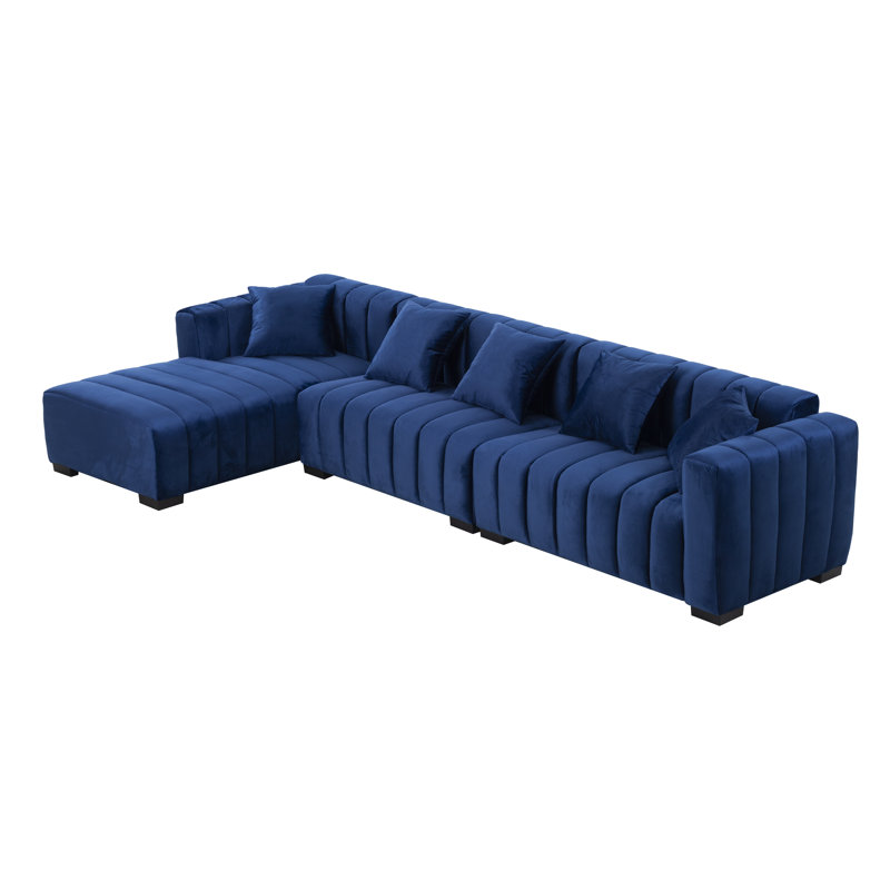 138.97" Wide Velvet Modular Sectional Sofa, Dark Blue Velvet, Left Hand Facing