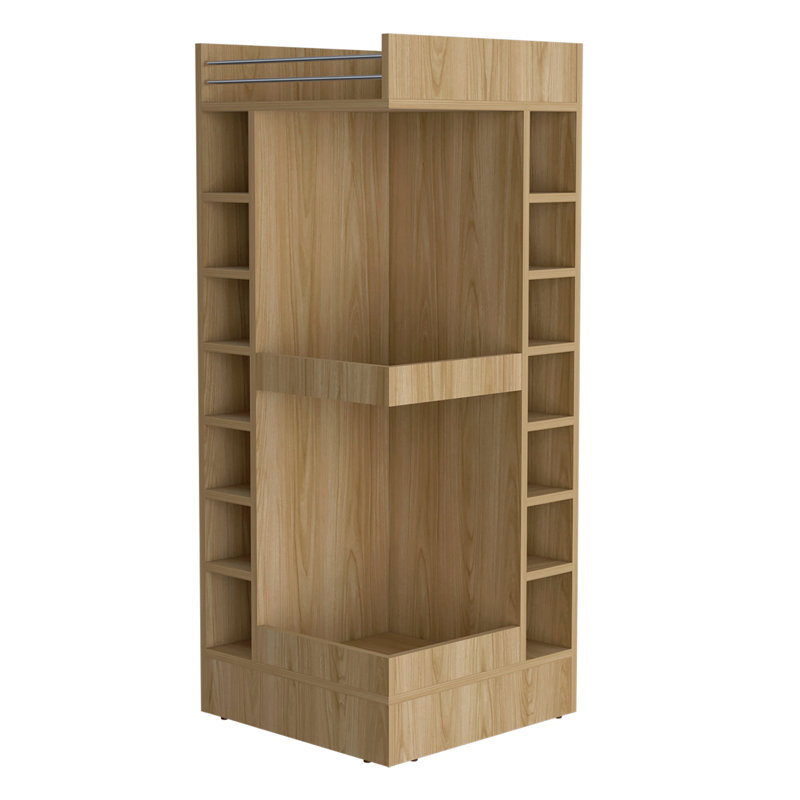 Lamer Corner Bar Cabinet With Wine Rack And Open Shelf, Natural Wood
