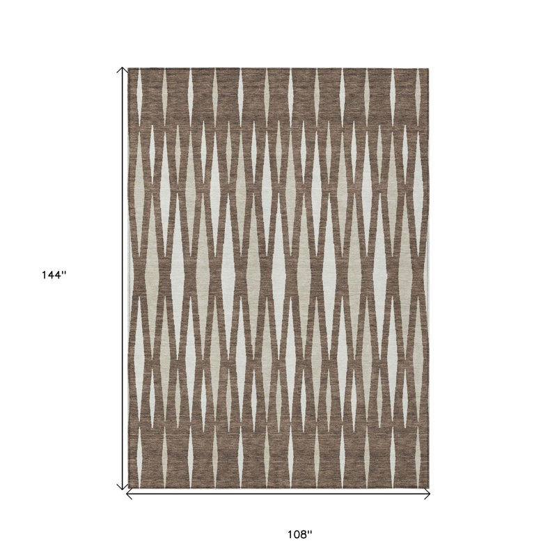 Tapis intérieur / extérieur géométrique lavable 9 pi x 12 pi brun et ivoire
