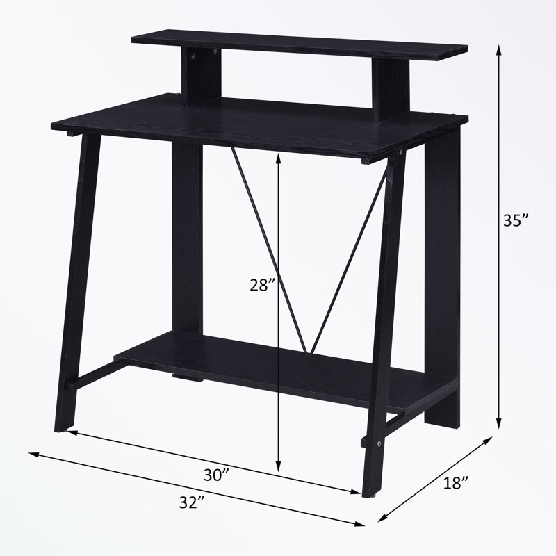 wooden frame Desk with bottom shelf, Black