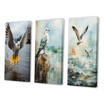 «Coastal Seagull Soaring», 3 pièces sur toile