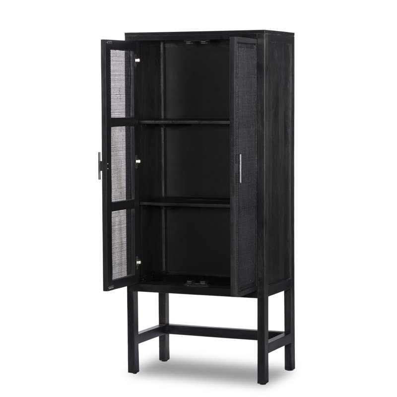 Caprice Solid Wood Accent Cabinet, Black Wash Mango/Black Natural Cane