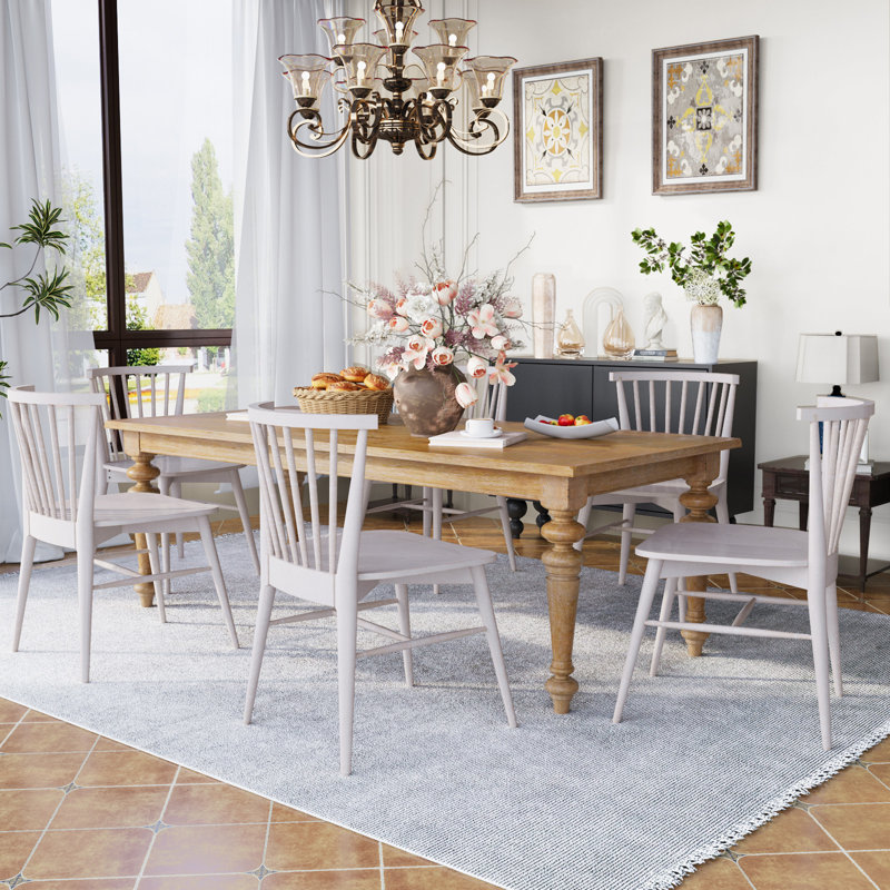 Extendable Solid Wood Dining Table Sets, White, Brown