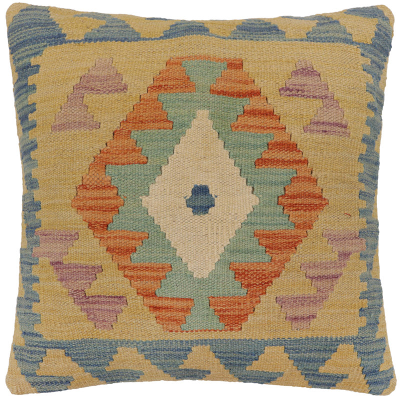 Coussin kilim tissé à la main Southwestern Marsh, H 20 po x l 20 po, Bleu / or / beige / orange