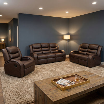 Brown Intelligent Function Sofa Three Piece Set, Faux Leather Breathable Waterproof 110-115 °, Can Lie Down And Sleep