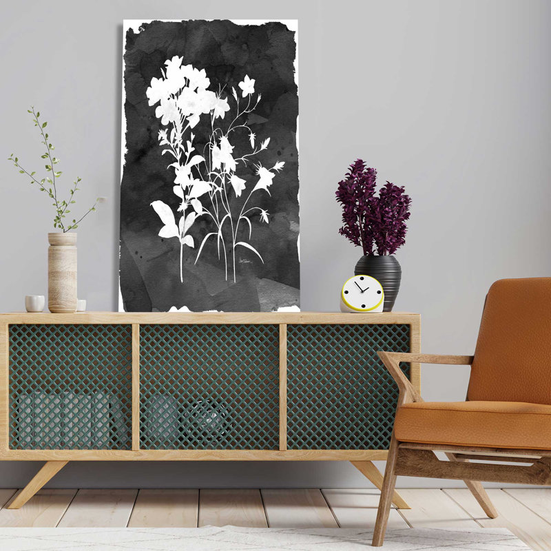 «Black Botanical II» par Carol Robinson - Peinture, L 18 po x H 30 po, Toile tendue