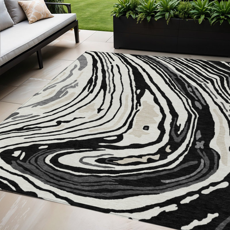 Tapis intérieur lavable abstrait noir 5 pi x 8 pi