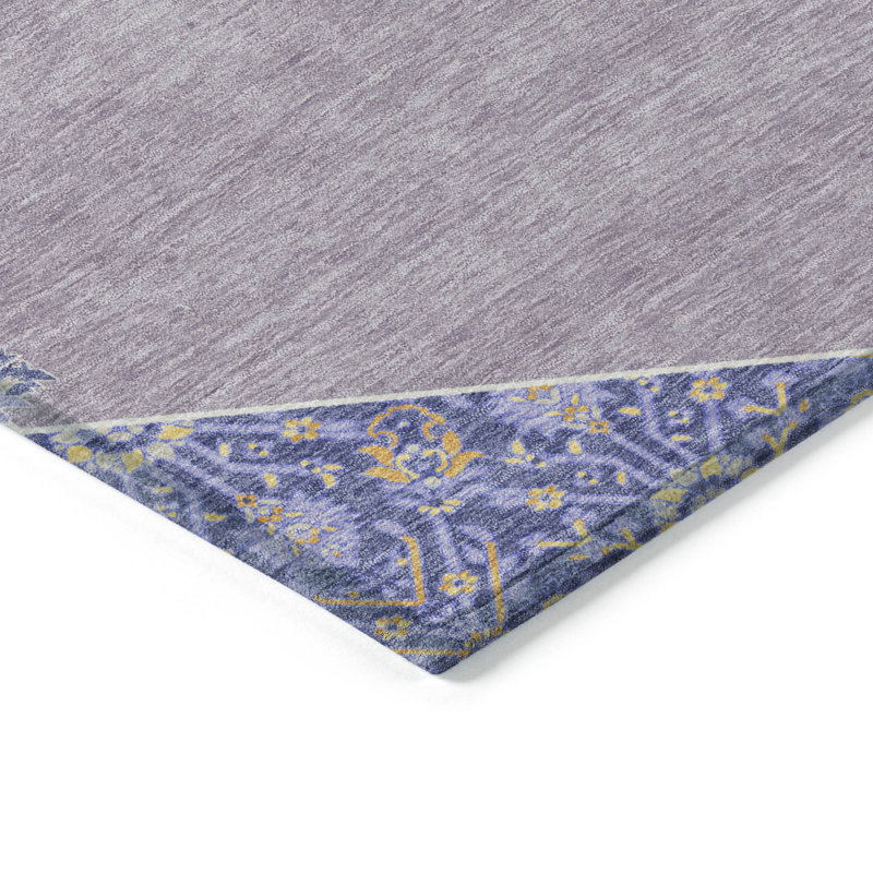 Lavender Rectangular Flat Woven Washable Synthetic Rug
