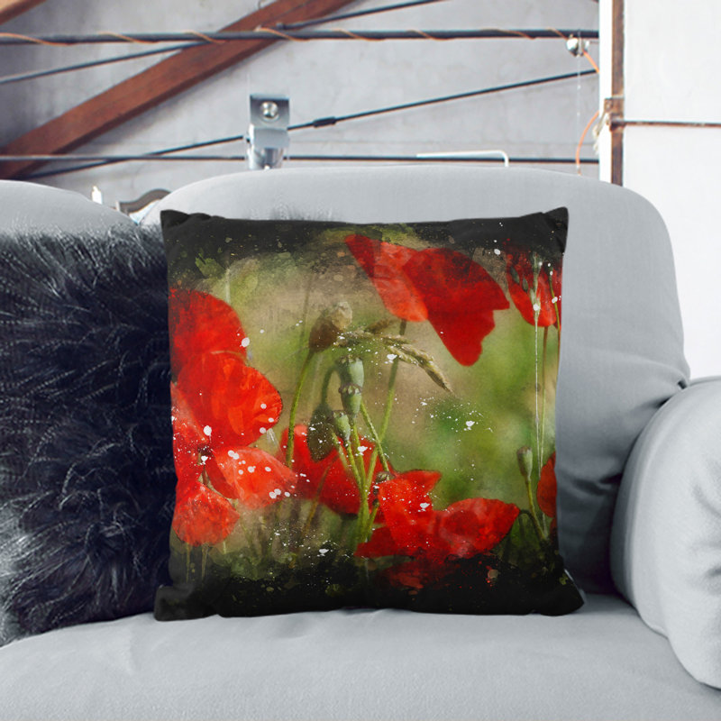 Field of Poppies Vol.7 Paint Splash Scatter Cushion, 40cm H x 40cm W x 15cm D, Black