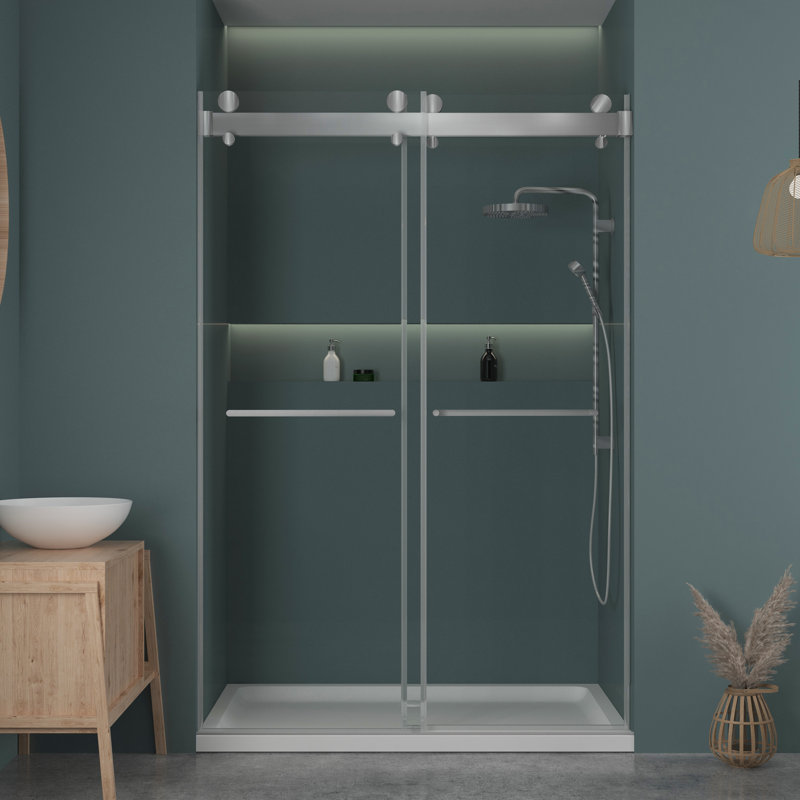 60 Inch Frameless Clear Tempered Glass Sliding Shower Door