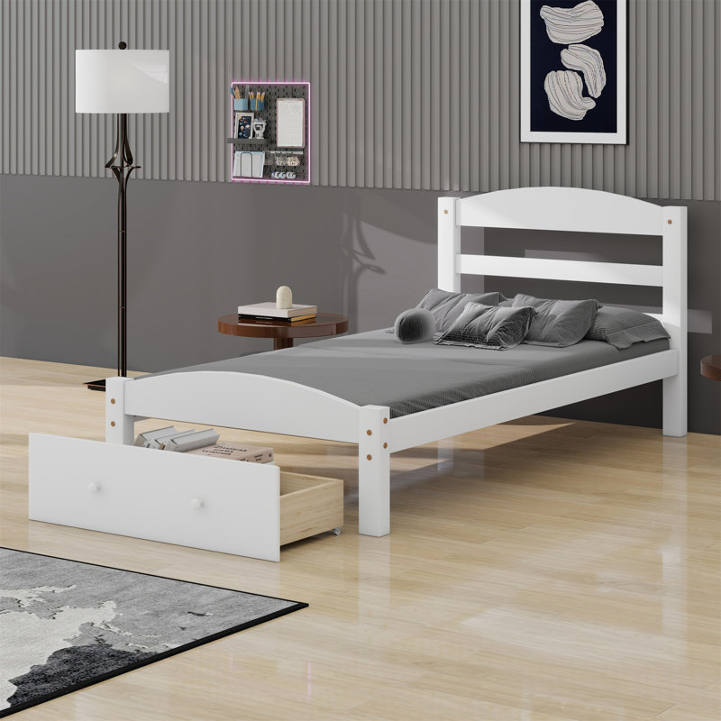 Base de lit plateforme avec tiroir de rangement, Blanc