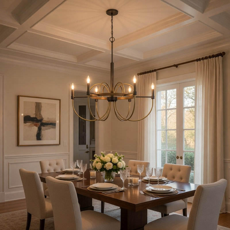 6-Light Candelabra Chandelier, 31 Inch Antique Brass And Dark Bronze, 31" H x 31" W x 31" D, Dark Bronze/Brown, 6 Lights