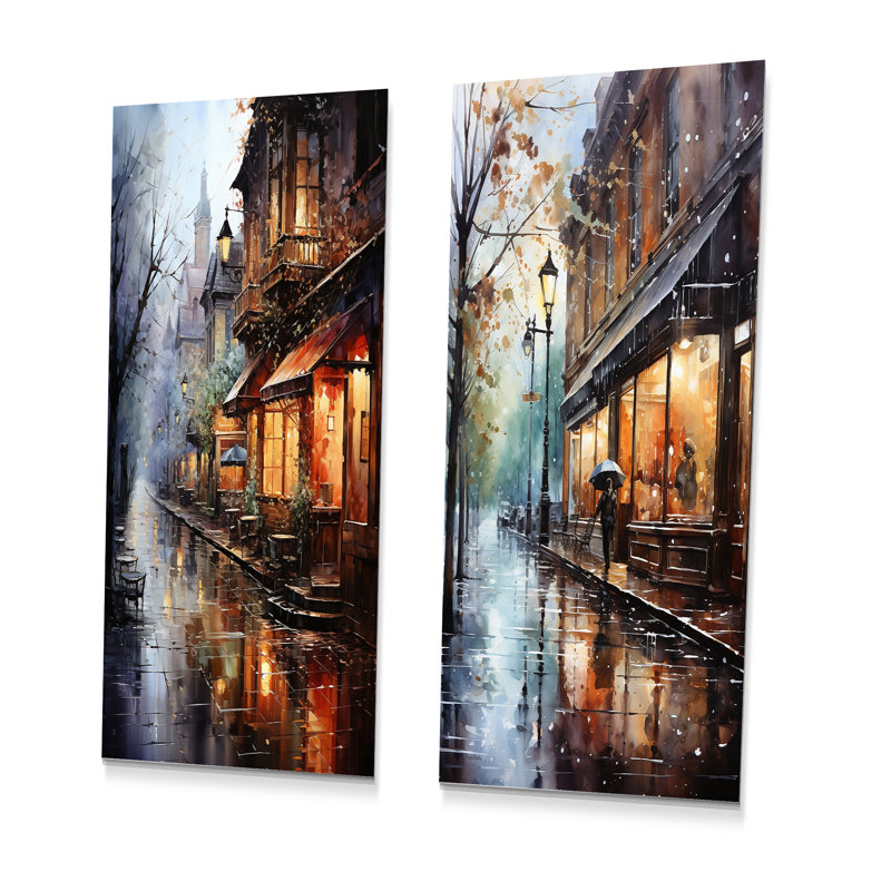 1950 1950 Street In Paris Impression - Stores & Boutiques, ensemble d'art mural en métal de 2, H 32 po x l 32 po