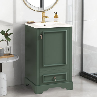 Meuble-lavabo de 20 po avec lavabo en céramique, porte à fermeture en douceur, tablette ajustable en forme de U