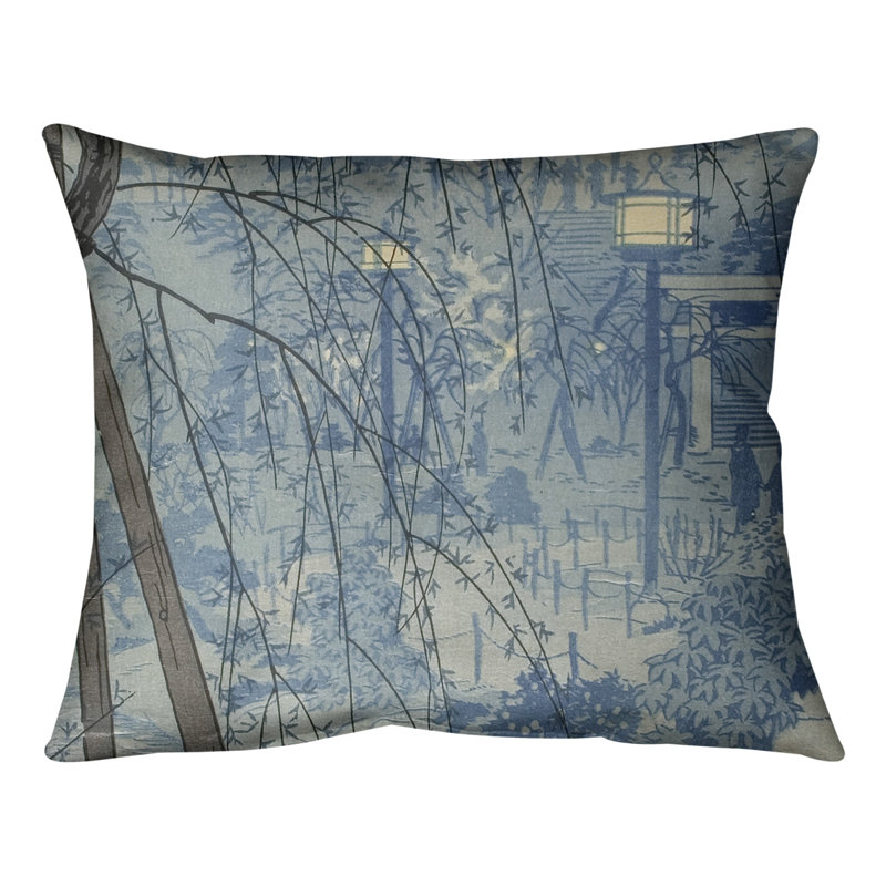 Coussin Misty Evening at Shinobazu Pond, 20 po x 14 po, Bleu, Duvet synthétique