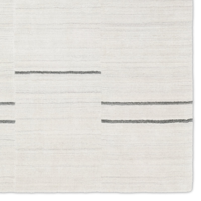 Tapis rayé gris et blanc fait à la main Tinsin IVA02 (9 pi x 12 pi), Rectangle 10 pi x 14 pi