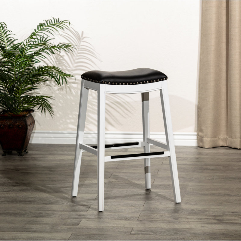 Tabouret de bar 30 po, blanc avec cuir noir, fabriqué pour une utilisation à long terme dans la cuisine et dans les décors