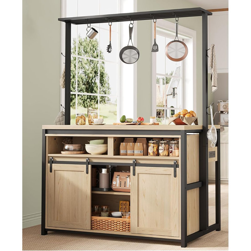 Multi Functional Dining And Living Room Cabinets, Sliding Barn Doors, Kitchen Island With Storage Space