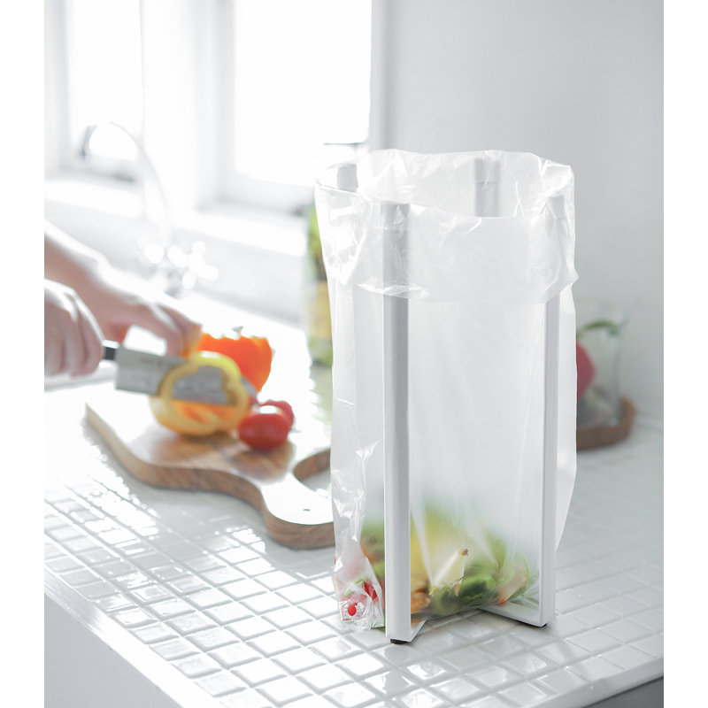 Tower Yamazaki Home Kitchen Multi Eco Stand, Multifunctional Plastic Bag Holder, Water Resistant, White