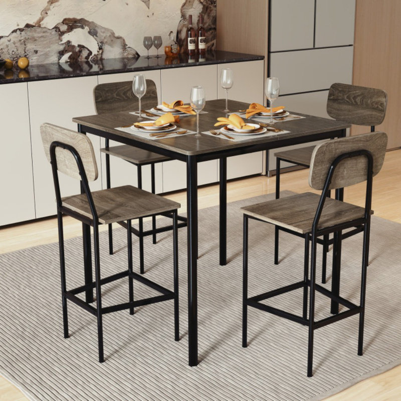 Ensemble de table de salle à manger 5 pièces avec table à hauteur de comptoir et 4 tabourets de bar