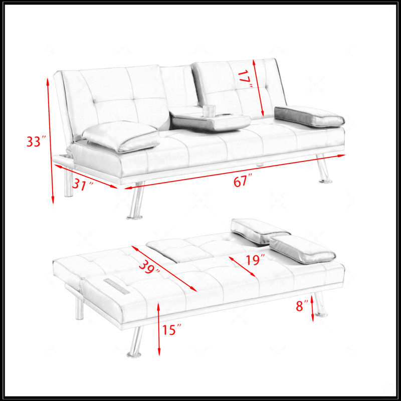 67" Office Sofa Bed, Orange