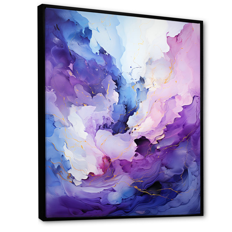 "Mauve et bleu" Mystic Melody I - Collages abstraits, art mural, Cadre flottant noir, H 32 po x l 24 po x P 1 po