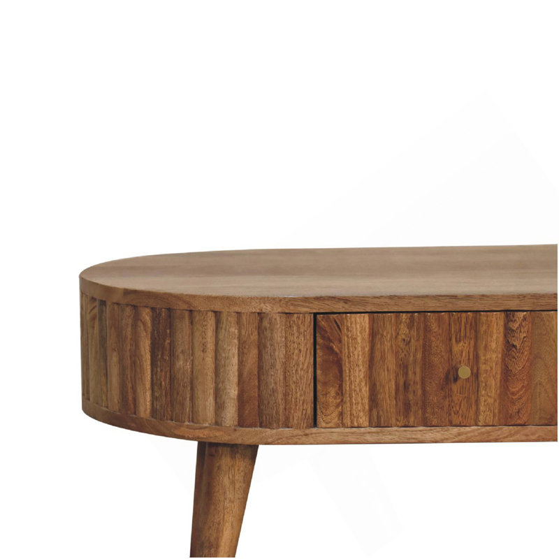 Table basse à rayures en bois, 2 tiroirs, pieds nordiques, brun clair