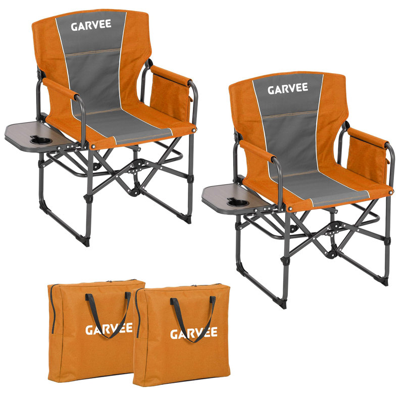 2 PCS Oversized Camping Directors Chair, Portable Folding Lawn Chairs for Adults Heavy Duty with Side Table, Outdoor Foldable Camp Chair with Pocket for Beach, Fishing, Picnic, Outdoor Foldable Camp C