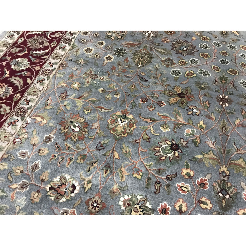 Tapis bleu clair et rouge noué à la main de haute qualité