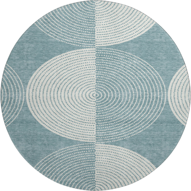 Premium Machine Washable Mayfield AMF2275 Geometric Rug, Teal, 8' Round