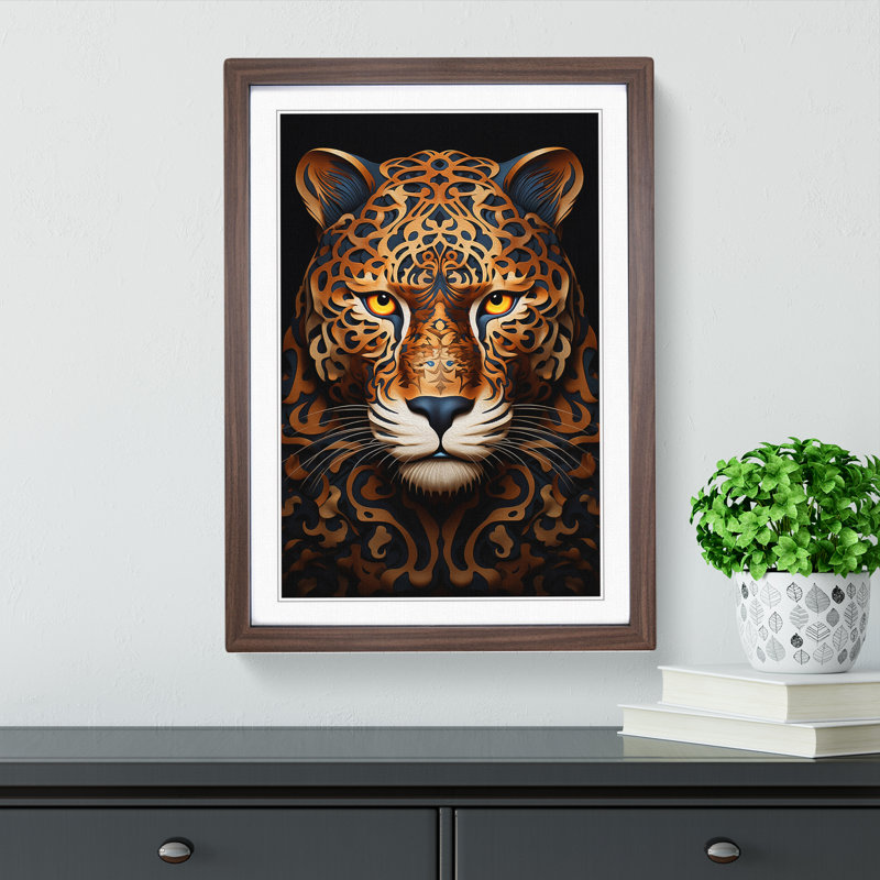 Leopard Op - Single Picture Frame Print on Wood, Walnut Framed, 46cm H x 34cm W x 2cm D