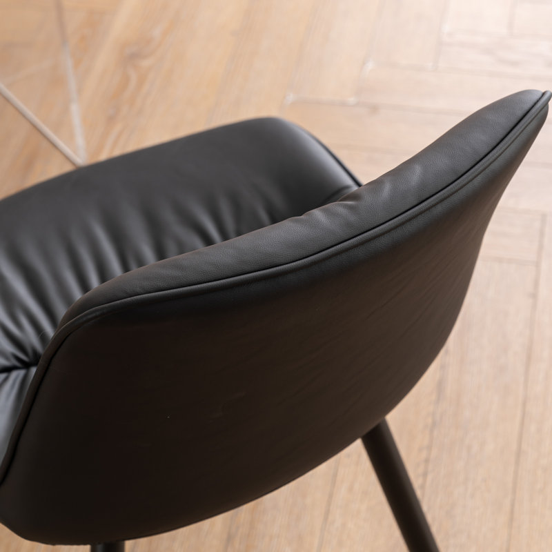 Modern Upholstered Back Dining Chair Armless Side Chair With Metal Legs, Black