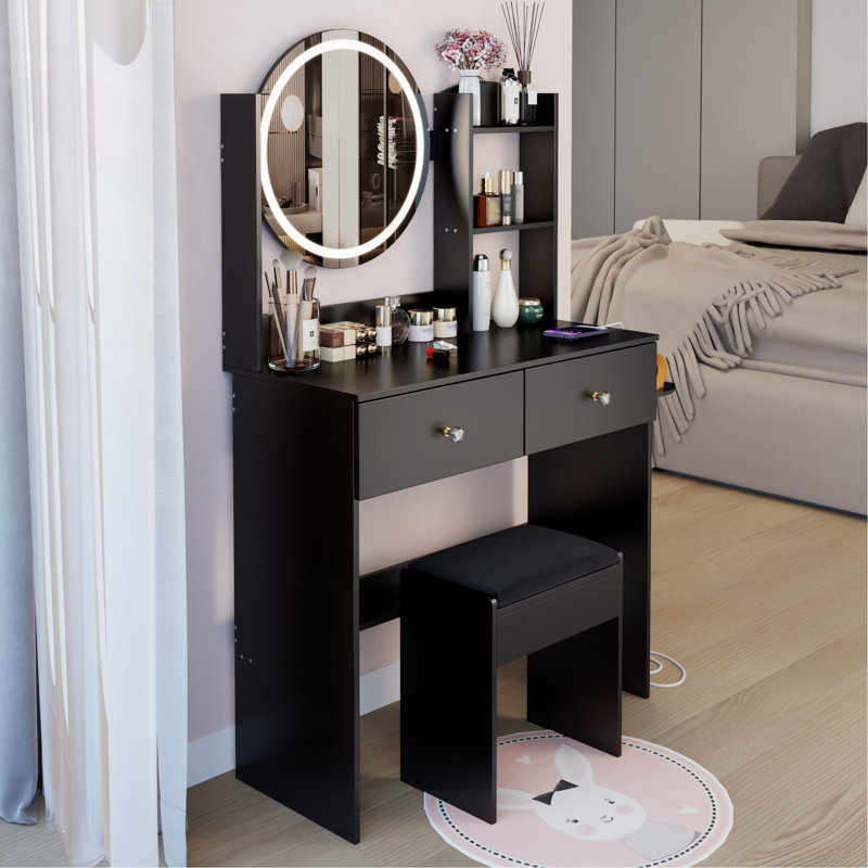 Table de coiffeuse à miroir 17 po, Noir
