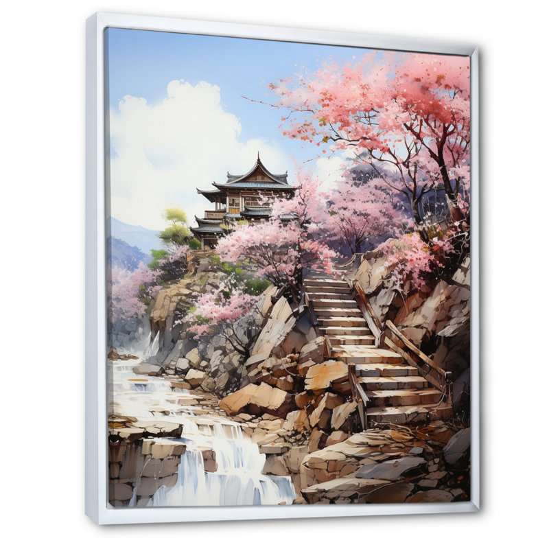 Bartos " China Spring Blossom II ", 32" H x 16" W x 1" D, White Floater Framed