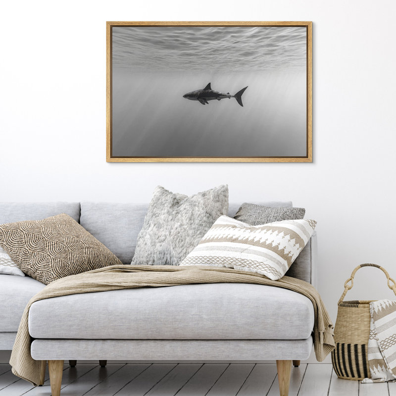 «Black and White Shark Ocean Profond Modern Coastal Decor», reproduction d'art sur toile encadrée, H 16 po x l 24 po