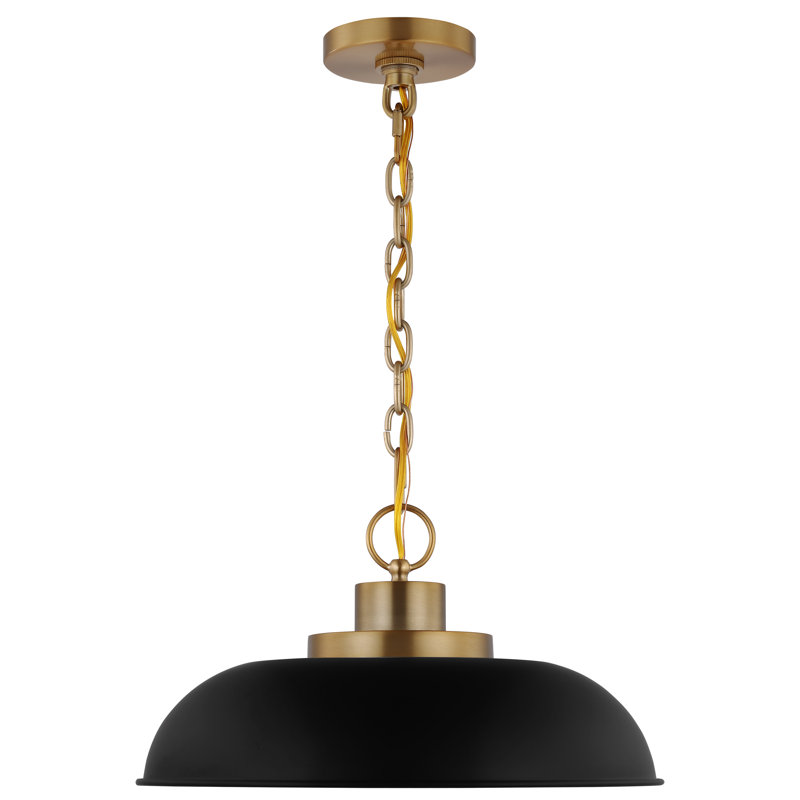 Luminaire suspendu en forme de dôme à 1 lumière Eddy, H 8 po x l 15 po x P 15 po, Noir mat / Laiton bruni