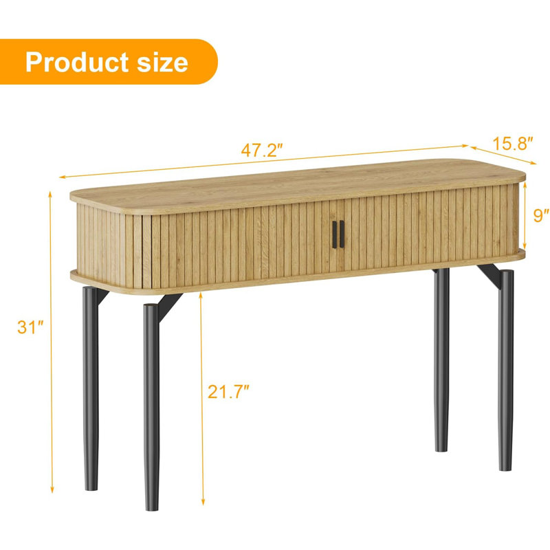 Fluted Console Table with Storage,Wood Sofa Table with Sliding Door,Entryway Table with Storage Space for Living Room