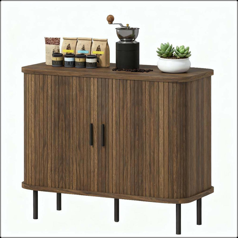 Armoire à café Nordic avec portes à lattes et pieds en métal Nordic