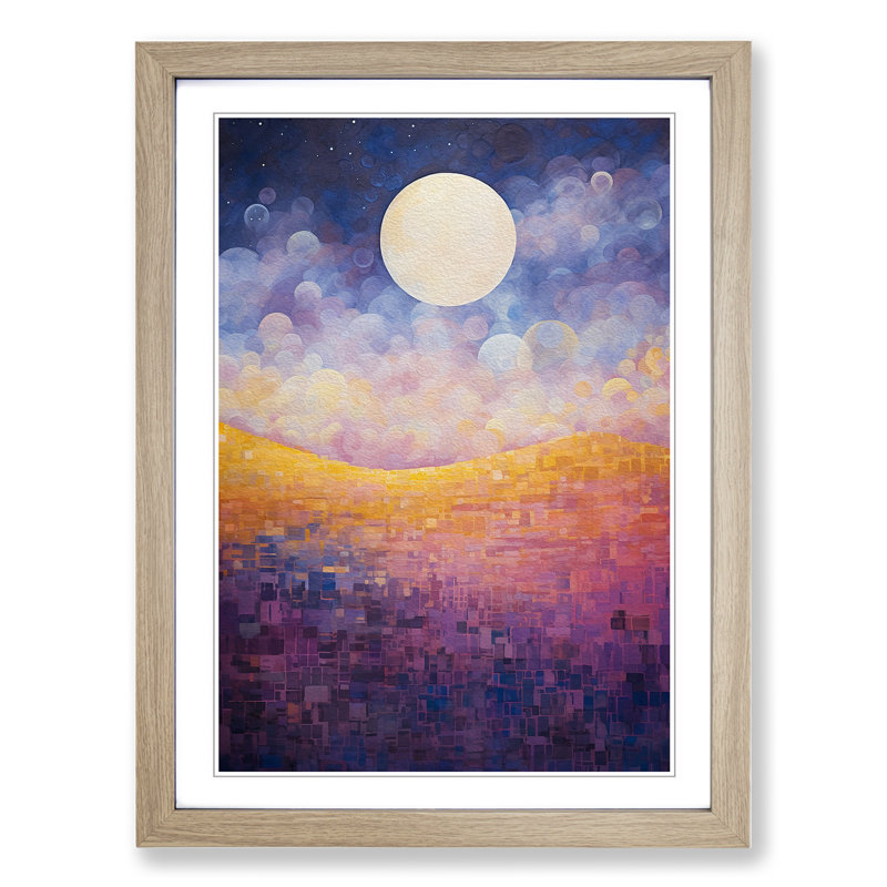 XYZ-FRM-V1223-4545 Moon Colour Field No.2 - Single Picture Frame Print on Wood, 34cm H x 25cm W x 2cm D, Oak 
