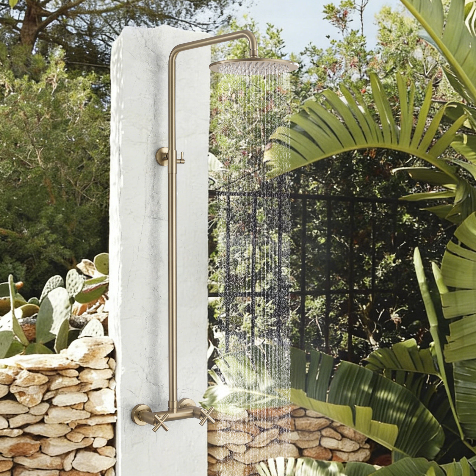 Wall Mount Outdoor Shower, Brushed Gold