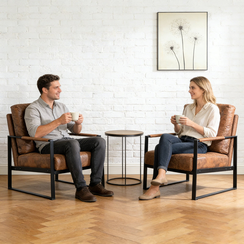 Set of 2 Mid Century Modern Accent Chair with Sturdy Square Metal Frame & Premium Spot-Resistant Microfiber Upholstery,  – Versatile Armchair for Living Room, Bedroom, Office Décor