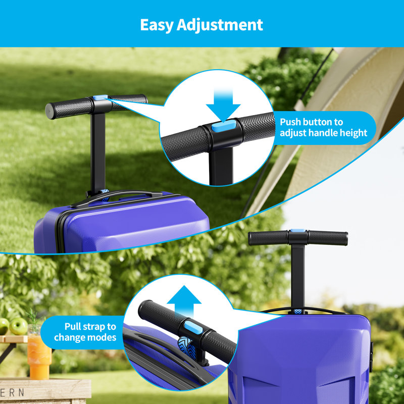 2-In-1 Scooter Suitcase - Kids and Adults Ride-On Luggage With Removable Handle, Airplane Approved Carry-On Trolley Suitcase In Blue/Pink