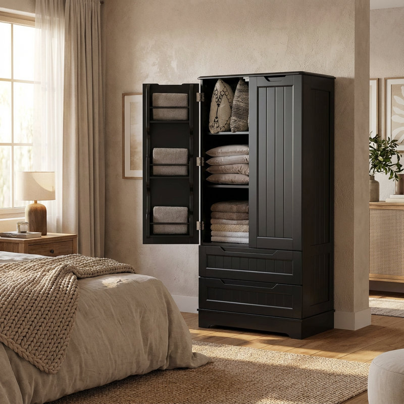 Garde-manger H 47,2 po avec 2 tiroirs et 3 tablettes Bayview Elinna, Noir